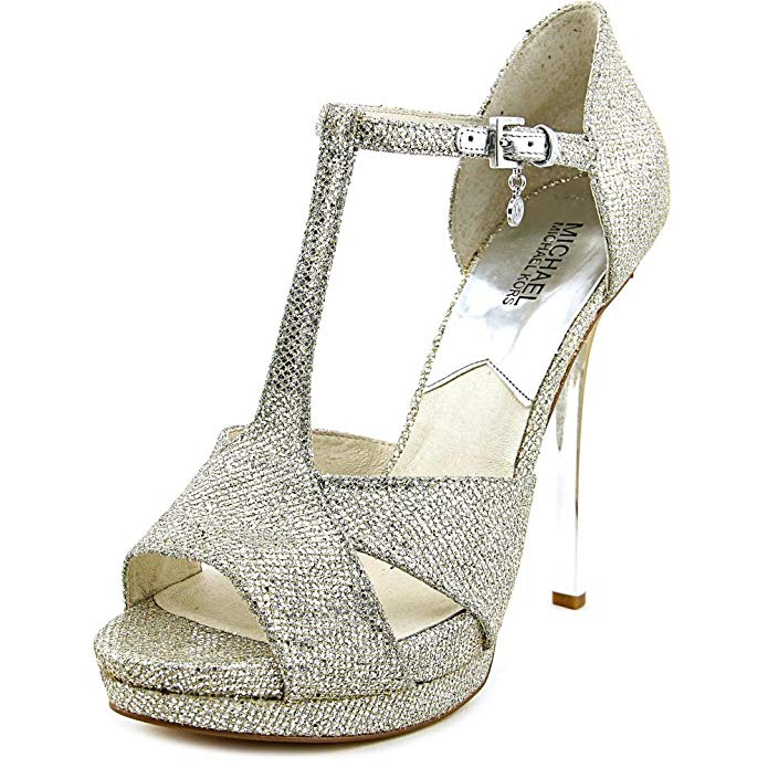 MICHAEL Michael Kors Women's Diana T - Strap Silver Glitter 9 M