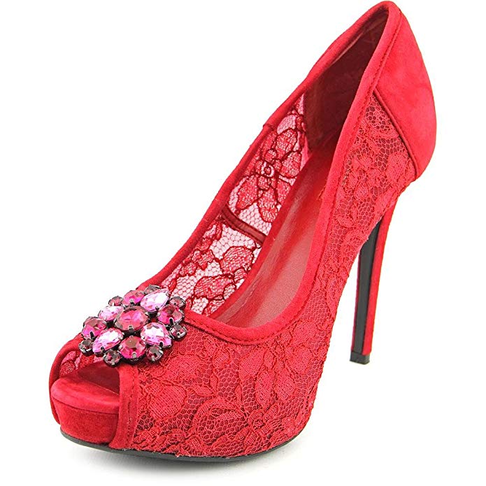 Guess Hotspot Women US 7 Red Peep Toe Platform Heel